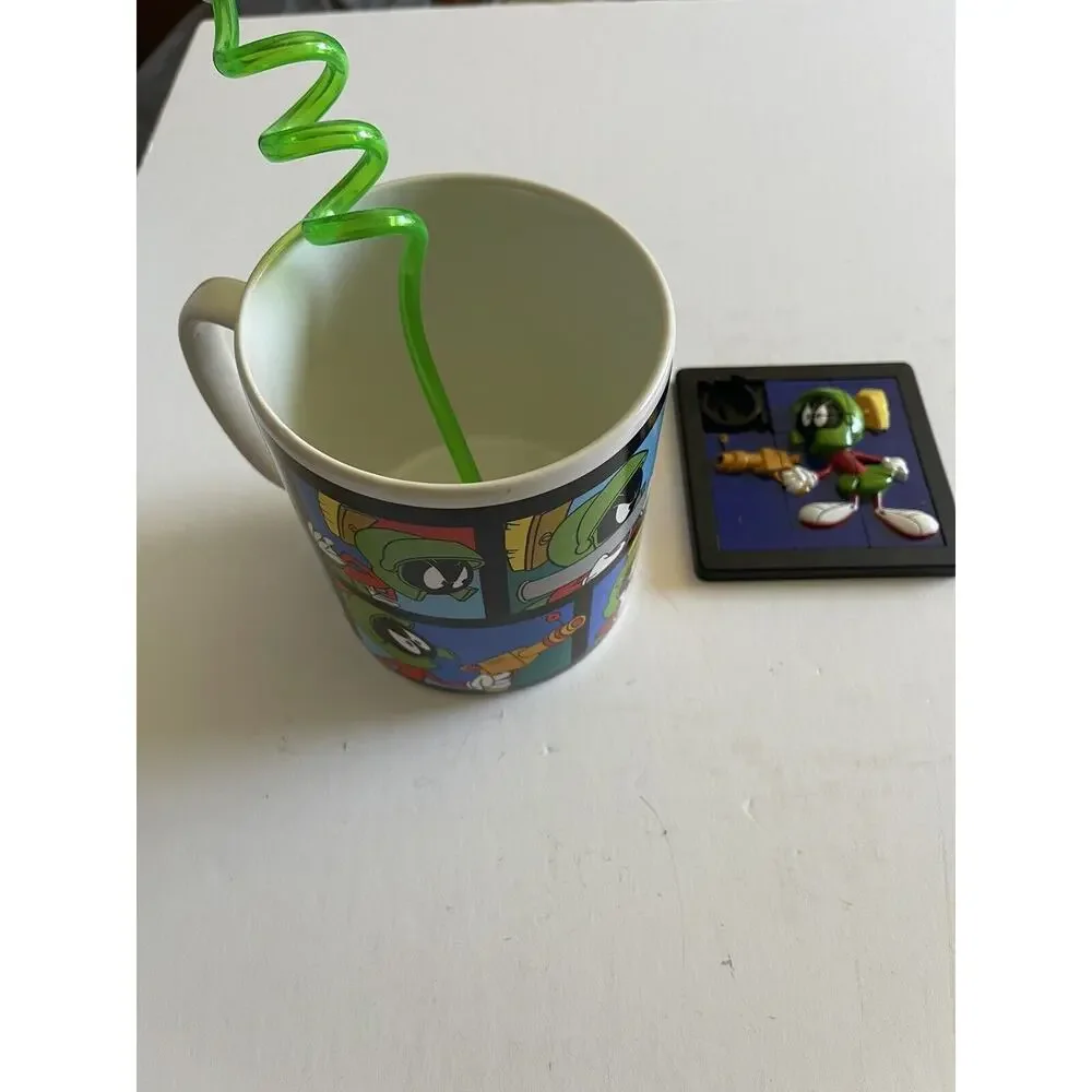 Lot Of 3 Marvin the Martian Large Mug 1995 Sakura + 1997 3D Slide Puzzle + Straw